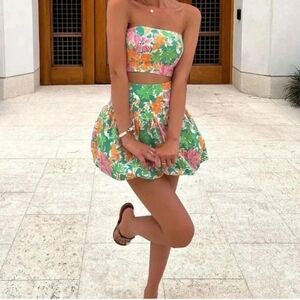 Free People Lula Floral Smocked Crop Top Skirt Set XS NWOT